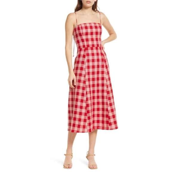 Reformation Dresses & Skirts - REFORMATION Christen Plaid Pleat Midi Sun Dress in Concha Check Size US 4